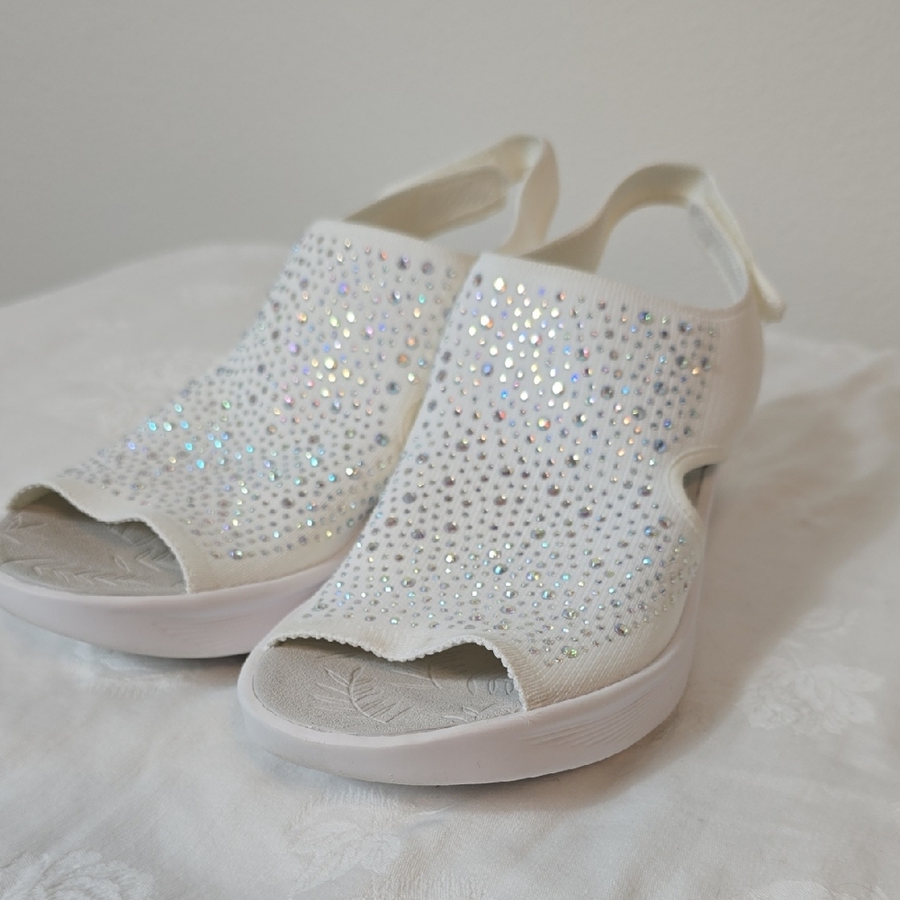 Bzees White Rhinestone Slip-On Slingback Sandals - Picture 15 of 16